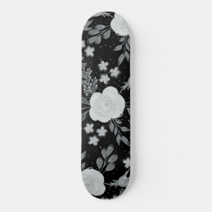 Schwarz-weiße Rose Aquarellmalerei Skateboard