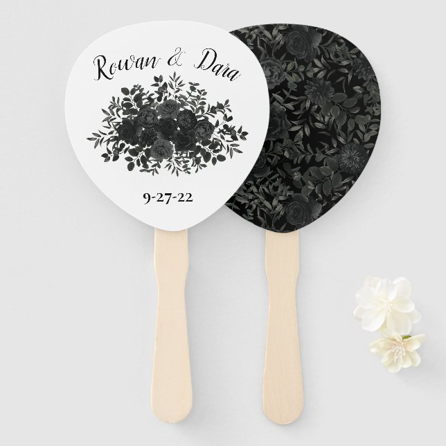 Schwarz-weiße Rose Gothic Wedding Fächer (Vorne und Hinten)