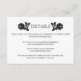 Schwarz-weiße Rose Hochzeitsdetails einfügen Karte