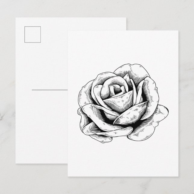 Schwarz-weiße Rose Postkarte (Vorne/Hinten)