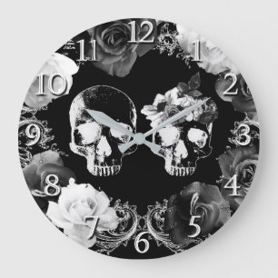 Schwarz-weiße Rose Skeleton Skull Gothic Glam Uhr