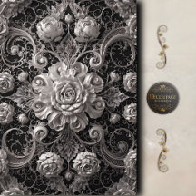 Schwarz-weiße Rosen-Damaskus-Decoupage