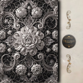 Schwarz-weiße Rosen-Damaskus-Decoupage Seidenpapier