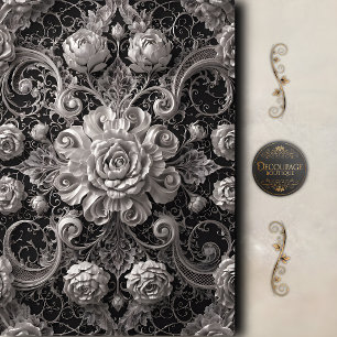 Schwarz-weiße Rosen-Damaskus-Decoupage Seidenpapier