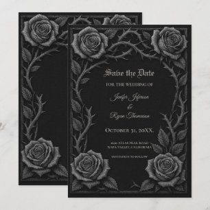 Schwarz-weiße Rosen Gothic Save-the-Date Ankündigung