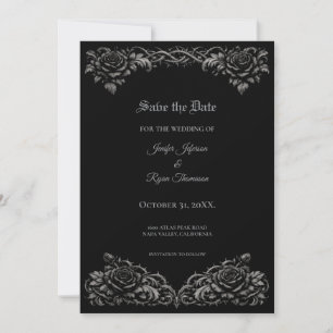 Schwarz-weiße Rosen Gothiv Save the Date Ankündigung