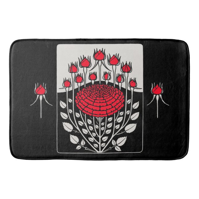 SCHWARZ-WEISSE ROTE ROSEN,ROSENKNOSPE Jugendstil Badematte (Vorderseite)