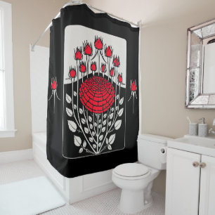 SCHWARZ-WEISSE ROTE ROSEN,ROSENKNOSPE Jugendstil Duschvorhang