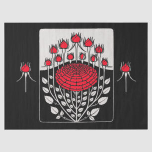 SCHWARZ-WEISSE ROTE ROSEN,ROSENKNOSPE Jugendstil Seidenpapier