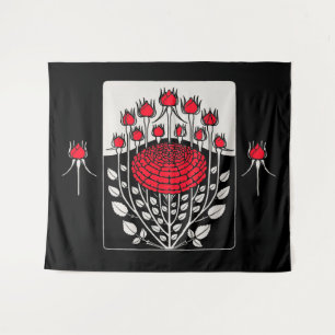 SCHWARZ-WEISSE ROTE ROSEN,ROSENKNOSPE Jugendstil Wandteppich