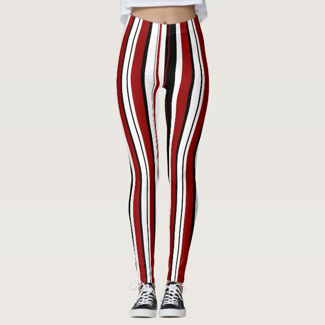 Schwarz-weiße rote Streifen Leggings (Vorderseite)