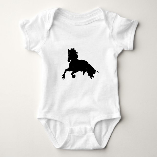 Schwarz-weiße Running Horse-Silhouette Baby Strampler (Vorderseite)