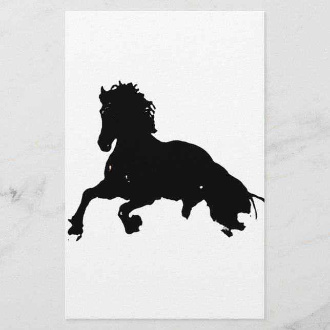 Schwarz-weiße Running Horse-Silhouette Briefpapier (Vorderseite)