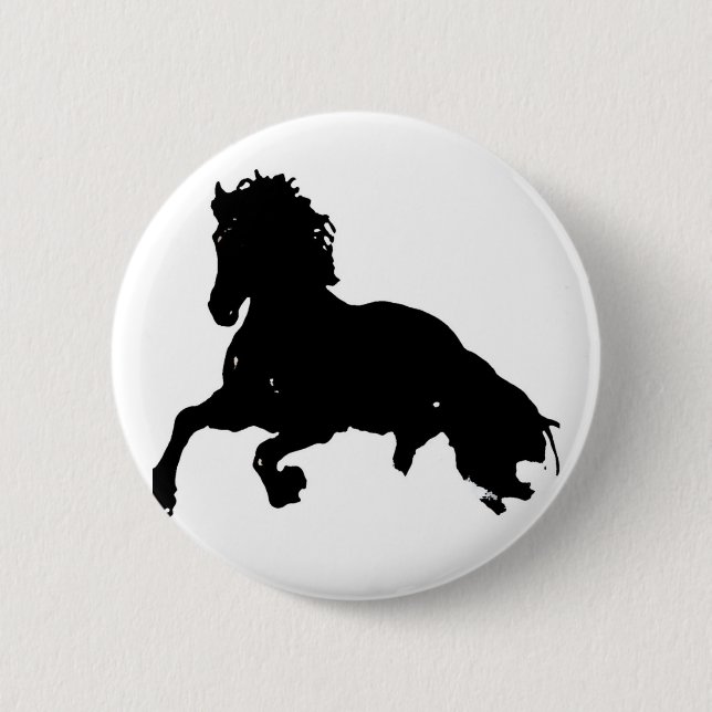 Schwarz-weiße Running Horse-Silhouette Button (Vorderseite)
