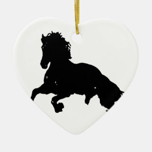 Schwarz-weiße Running Horse-Silhouette Keramik Ornament