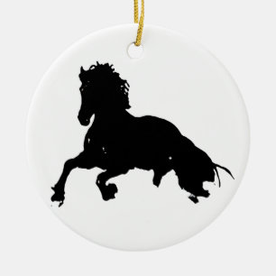 Schwarz-weiße Running Horse-Silhouette Keramikornament