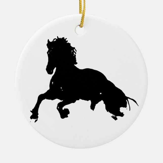Schwarz-weiße Running Horse-Silhouette Keramikornament (Vorne)