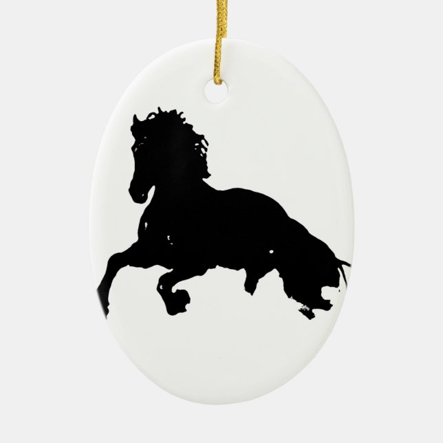 Schwarz-weiße Running Horse-Silhouette Keramikornament (Vorne)