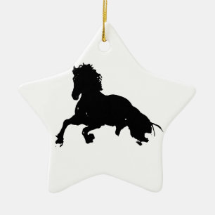 Schwarz-weiße Running Horse-Silhouette Keramikornament