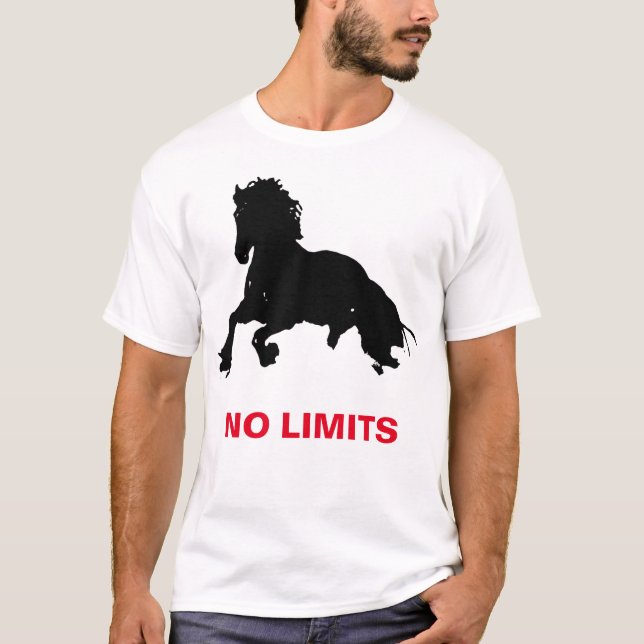 Schwarz-weiße Running Horse Silhouette No Limits T-Shirt (Vorderseite)