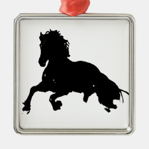 Schwarz-weiße Running Horse-Silhouette Ornament Aus Metall