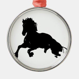 Schwarz-weiße Running Horse-Silhouette Ornament Aus Metall