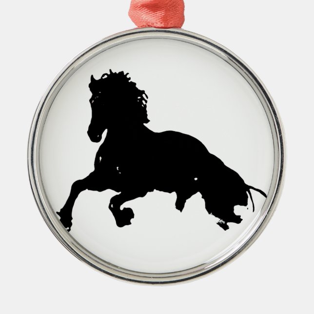 Schwarz-weiße Running Horse-Silhouette Ornament Aus Metall (Vorne)