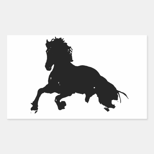 Schwarz-weiße Running Horse-Silhouette Rechteckiger Aufkleber (Vorderseite)