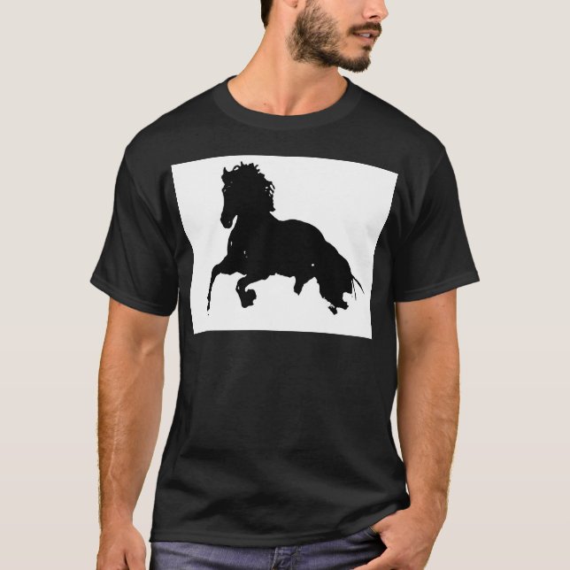 Schwarz-weiße Running Horse-Silhouette T-Shirt (Vorderseite)