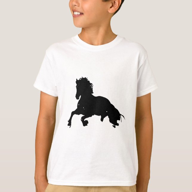 Schwarz-weiße Running Horse-Silhouette T-Shirt (Vorderseite)