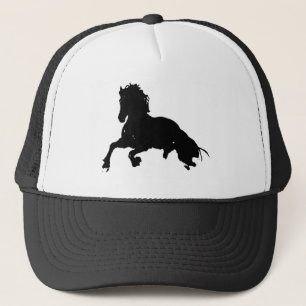 Schwarz-weiße Running Horse-Silhouette Truckerkappe