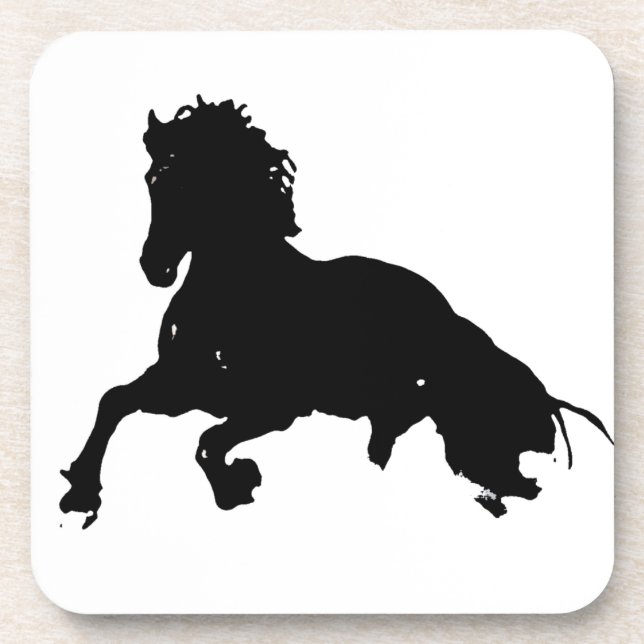 Schwarz-weiße Running Horse-Silhouette Untersetzer (Vorderseite)