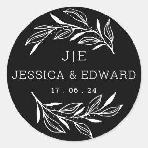 Schwarz-weiße Rustikale Chic Couple Initials Elega Runder Aufkleber