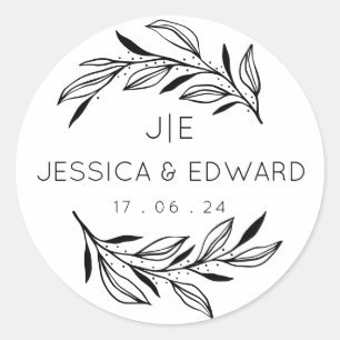 Schwarz-weiße Rustikale Chic Couple Initials Elega Runder Aufkleber