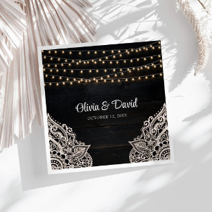 Schwarz-Weiße Rustikale Elegante Hochzeitsserviett Serviette
