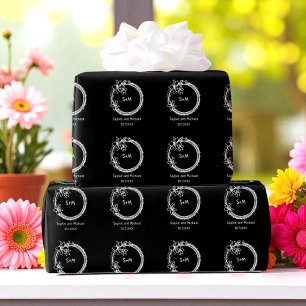 Schwarz-weiße Rustikale Hochzeitmonogramm  Geschenkpapier