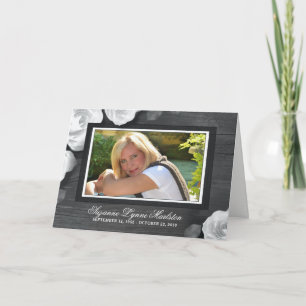 Schwarz-weiße rustikale Rose Foto Beileid Vielen D Dankeskarte