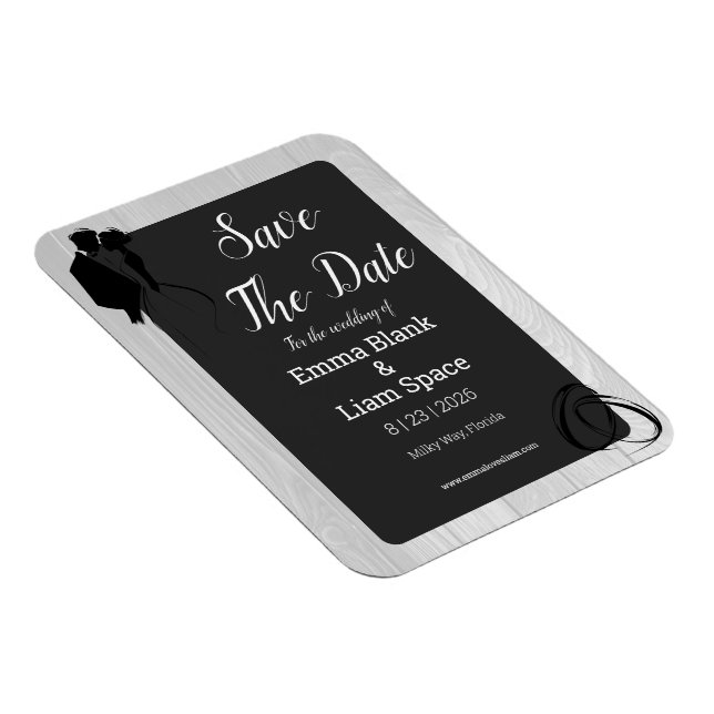 Schwarz-weiße rustikale Silhouette Hochzeitsmagazi Magnet (Rechte Seite)