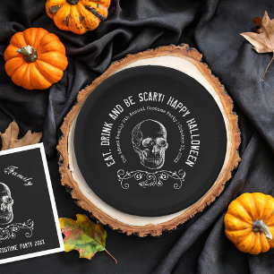 Schwarz-weiße Schädel-Halloween-Party mit individu Pappteller