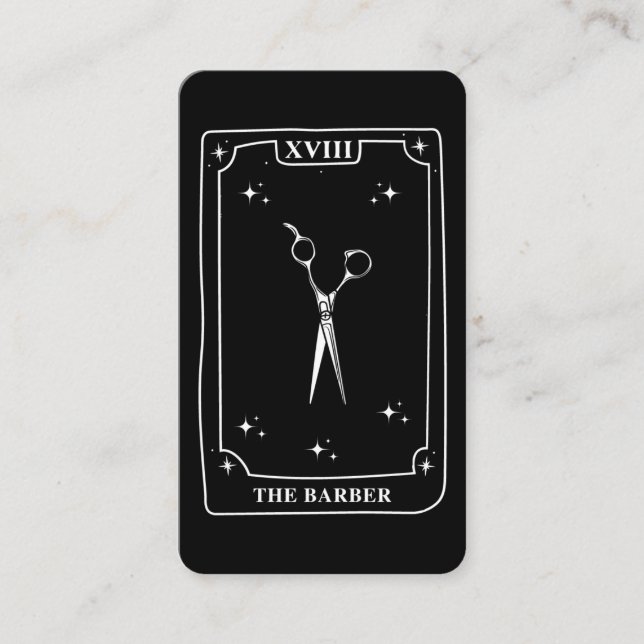 Schwarz-weiße Schere mit mystical Tarot Card Barbe Visitenkarte (Vorderseite)