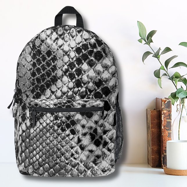 Schwarz-weiße Schlange Bedruckter Rucksack (Black White Reptile Animal Snake Skin Pattern Printed Backpack)
