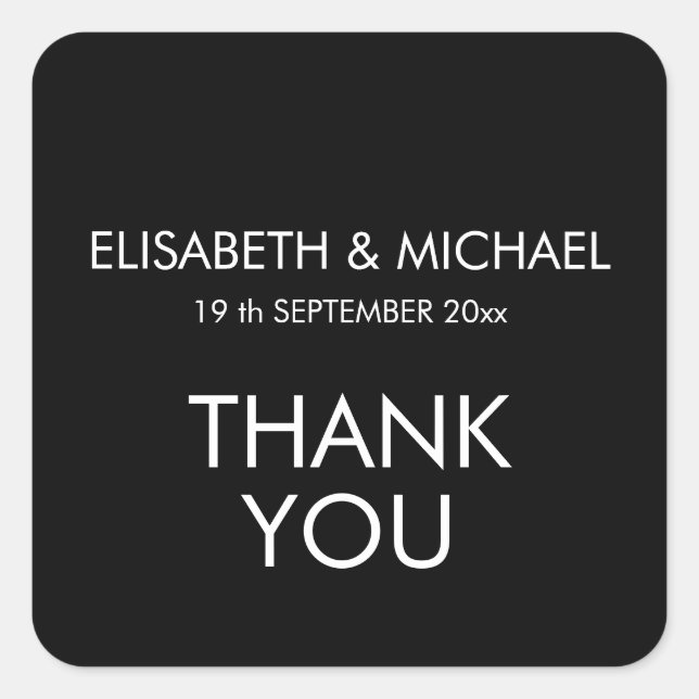 Schwarz-weiße schlichte minimalistische, elegante quadratischer aufkleber (Vorderseite)