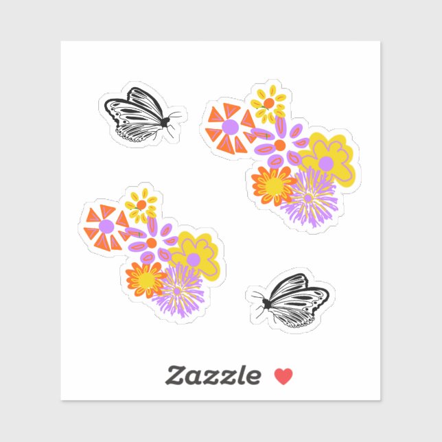 Schwarz-weiße Schmetterling-Orangenblüten Aufkleber (Blatt)