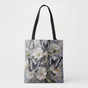 Schwarz-Weiße Schmetterlinge auf weißen Blumen,