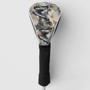 Schwarz-Weiße Schmetterlinge auf weißen Blumen, Golf Headcover