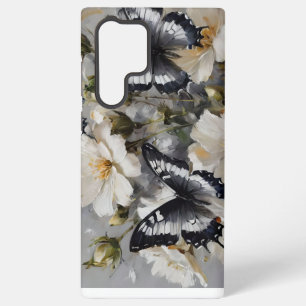 Schwarz-Weiße Schmetterlinge auf weißen Blumen, Samsung Galaxy Hülle