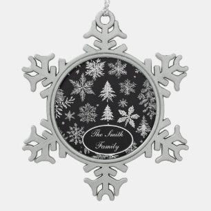Schwarz-Weiße Schneeflocke *Personalisieren* Schneeflocken Zinn-Ornament