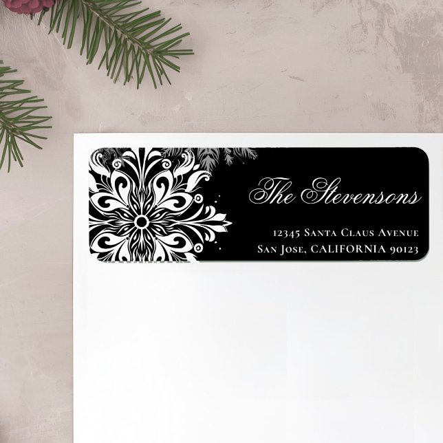 Schwarz-weiße Schneeflocken Rücksendeadresse Adressaufkleber (Von Creator hochgeladen)