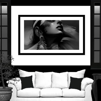 Schwarz-weiße schöne indische Frau Monochrome 2 Poster