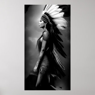 Schwarz-weiße schöne indische Frau Monochrome 3 Poster